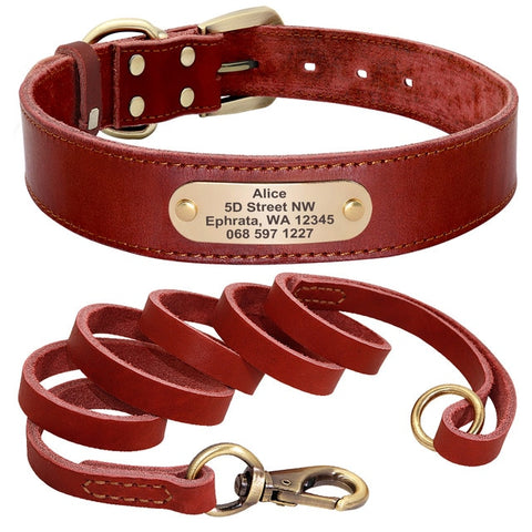 Sirius Genuine Leather Dog Collar and Leash Set Personalised Red Dog Nation