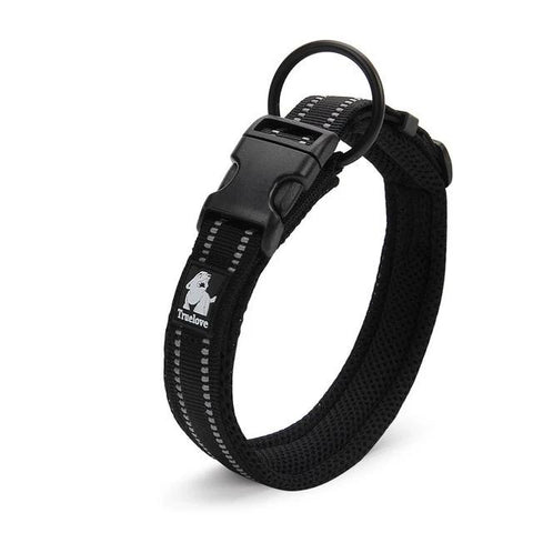 Dog Collar Heavy Duty Adjustable Nylon Reflective Padded black Dog Nation
