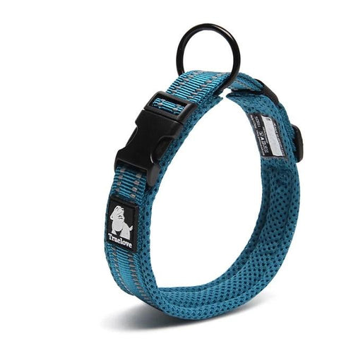 Dog Collar Heavy Duty Adjustable Nylon Reflective Padded blue Dog Nation