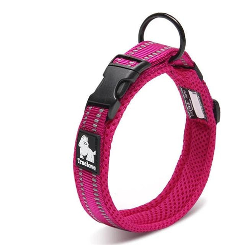 Dog Collar Heavy Duty Adjustable Nylon Reflective Padded fuchsia Dog Nation