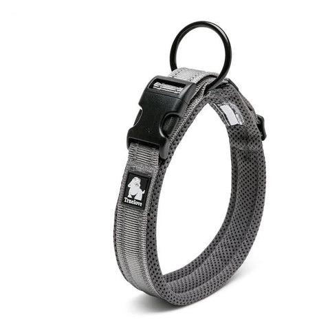 Dog Collar Heavy Duty Adjustable Nylon Reflective Padded gray Dog Nation