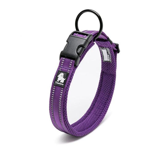 Dog Collar Heavy Duty Adjustable Nylon Reflective Padded purple Dog Nation