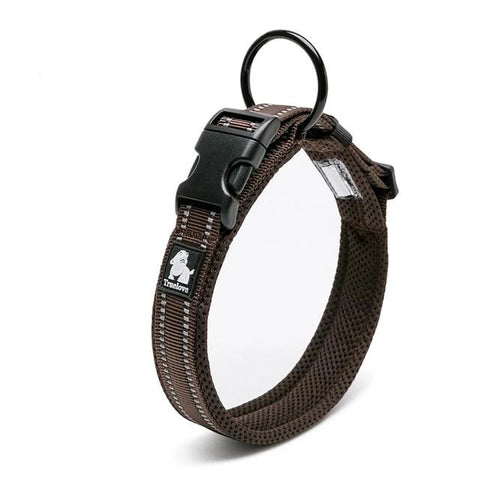 Dog Collar Heavy Duty Adjustable Nylon Reflective Padded brown Dog Nation