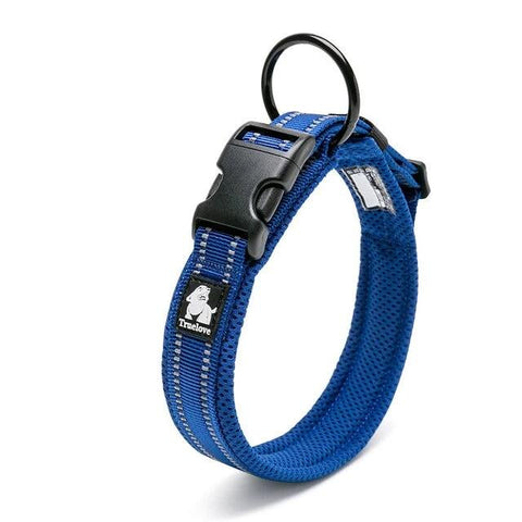 Dog Collar Heavy Duty Adjustable Nylon Reflective Padded royal blue Dog Nation