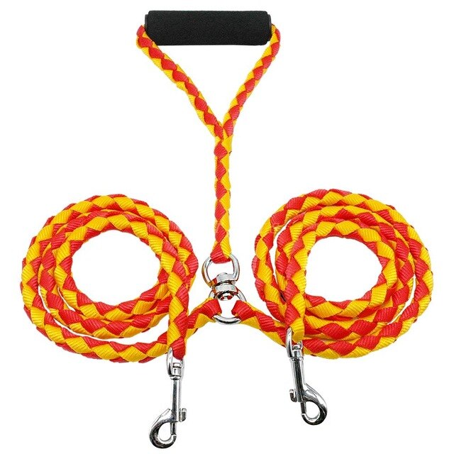 Strong Double Dog Leash with Soft Padded Handle Yellow Dog Nation