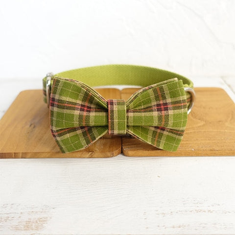 The Green Plaid Personalised Dog Collar & Leash Set Handmade Laser Engraved Collar + Bow Tie Dog Nation