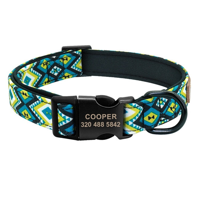 Alpha Personalised Bohemian Nylon Dog Collar Blue Dog Nation