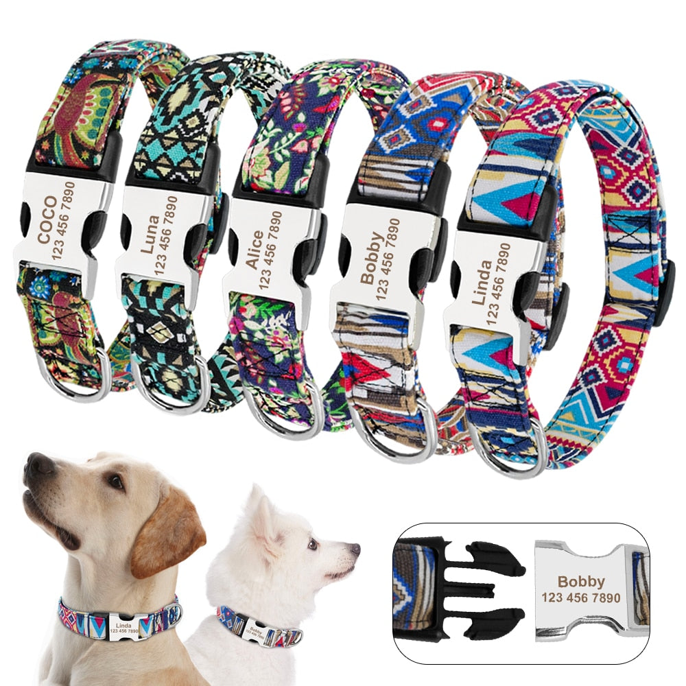 Personalised Dog Collar Nylon Adjustable Engraved For Small & Large Dogs Dog Nation