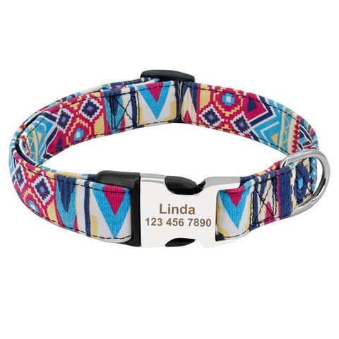 Personalised Dog Collar Nylon Adjustable Engraved For Small & Large Dogs LBlue Dog Nation
