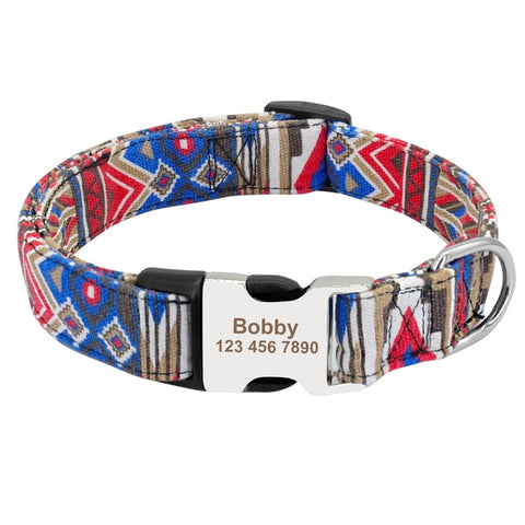 Personalised Dog Collar Nylon Adjustable Engraved For Small & Large Dogs DBlue Dog Nation