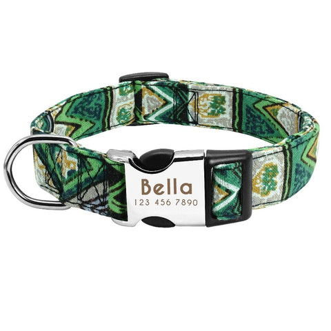 Personalised Dog Collar Nylon Adjustable Engraved For Small & Large Dogs Green Dog Nation