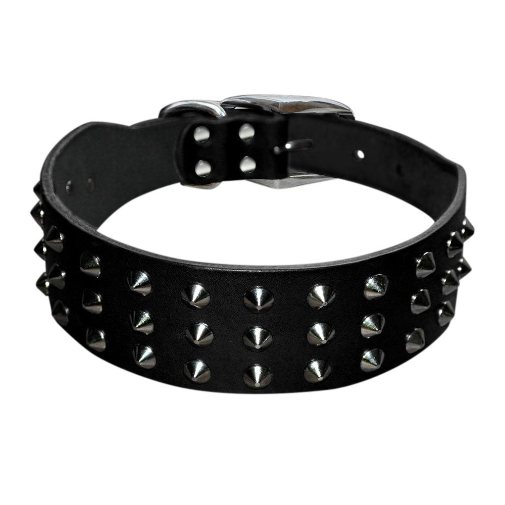 Cool Rivets Studded Genuine Leather Dog Collar Black Dog Nation